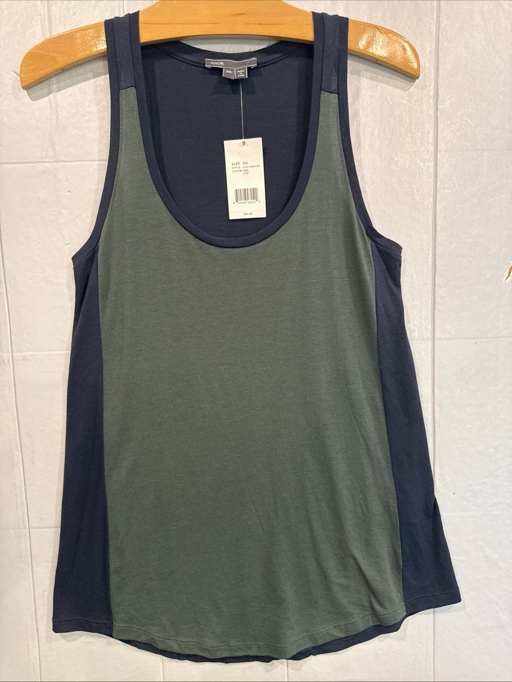 Vince Two-Tone Tank Top in Olive Green and Navy